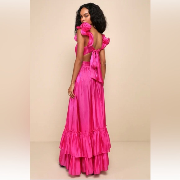 Lulus Pristine Glow Magenta Pink Ruffled Tie-Back Event Dress Womens Small 2 / 4 - Picture 2 of 16